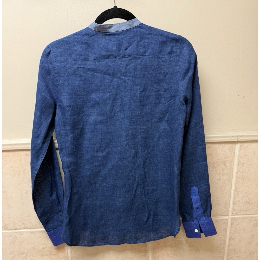 Ann Mashburn Tuxedo Bib Front Blouse Blue Linen Cotton. Sz XS - Picture 4 of 11